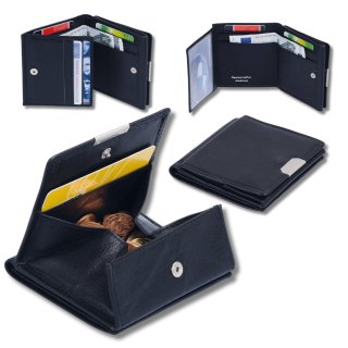 schwarze Wiener Schachtel, Lederbörse mit extra großem Kleingeldfach