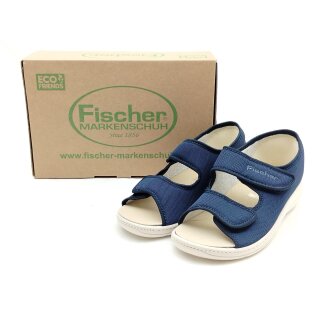 Fischer Damen Hausschuh Zehen offen mit zwei Klettverschlüssen und Wechselfußbett blau