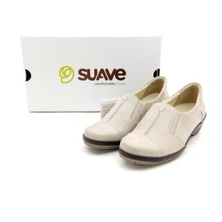 Suave Damen Leder Slipper mit Gummizug kleiner Keil Wechselfußbett beige
