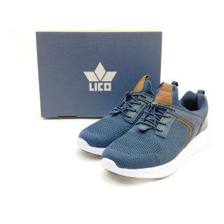 Lico Herren Slipper mit Zierschnürung Stretch blau braun kombiniert