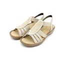 Rieker Damen Schlüpf Sandale mit Stretchriemen beige Blattmuster gestickt