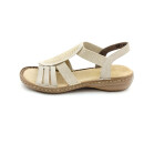Rieker Damen Schlüpf Sandale mit Stretchriemen beige Blattmuster gestickt