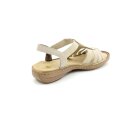 Rieker Damen Schlüpf Sandale mit Stretchriemen beige Blattmuster gestickt