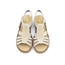 Rieker Damen Schlüpf Sandale mit Stretchriemen beige Blattmuster gestickt