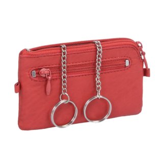 rote Leder Schlüsseltasche mit 2 Ringen und Metallkette Schlüsseletui