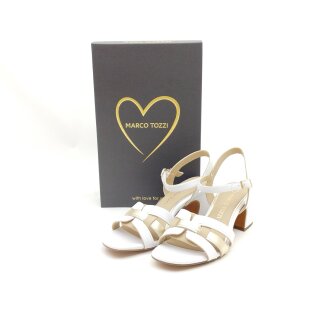 Marco Tozzi Damen Riemchen Sandalette mit 6 cm Blockabsatz  weiß gold