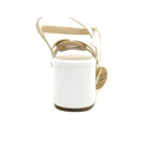 Marco Tozzi Damen Riemchen Sandalette mit 6 cm Blockabsatz  weiß gold