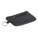 flache Lederschlüsseltasche mit zusätzlichem Schlüsselring außen, schwarz