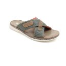 Rieker Herren Kreuz-Pantolette ohne Verschluss in  olive mit braun