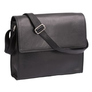 schwarze große Lederumhängetasche Überschlagtasche. Ordnergröße