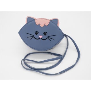 Blau Kindertasche Katze – ovale Mädchentasche mit Katzenmotiv
