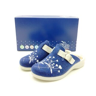Fly Flot Damen warmer Hauspantoffel dunkelblau mit Stickerei