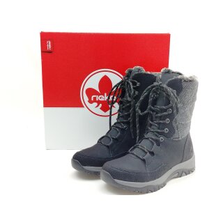 Rieker Tex Damen Schnürstiefel mit seitlichem Reißverschluss schwarz grau