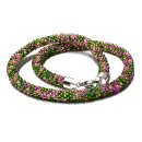 Halskette gehäkelt Glasperlen 925 Silber Schließe Handarbeit Unikatschmuck Häkelkette 46cm grün pink