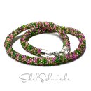 Halskette gehäkelt Glasperlen 925 Silber Schließe Handarbeit Unikatschmuck Häkelkette 46cm grün pink