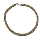 Halskette gehäkelt Glasperlen 925 Silber Schließe Handarbeit Unikatschmuck Häkelkette 46cm grün pink
