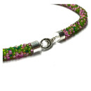 Halskette gehäkelt Glasperlen 925 Silber Schließe Handarbeit Unikatschmuck Häkelkette 46cm grün pink