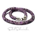 Halskette gehäkelt Glasperlen 925 Silber Schließe Handarbeit Unikatschmuck Häkelkette 41cm rosa lila