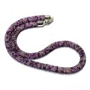 Halskette gehäkelt Glasperlen 925 Silber Schließe Handarbeit Unikatschmuck Häkelkette 41cm rosa lila