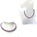 Halskette gehäkelt Glasperlen 925 Silber Schließe Handarbeit Unikatschmuck Häkelkette 41cm rosa lila
