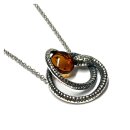 Kette 925 Silber rhodiniert Bernstein Cabochon oval...
