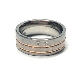 Ring Edelstahl + 585 Gold Rotgold Inlay Brillanten 0,04ct TW/si Bandring #55