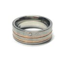 Ring Edelstahl + 585 Gold Rotgold Inlay Brillanten 0,04ct...