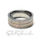 Ring Edelstahl + 585 Gold Rotgold Inlay Brillanten 0,04ct TW/si Bandring #55