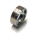 Ring Edelstahl + 585 Gold Rotgold Inlay Brillanten 0,04ct TW/si Bandring #55