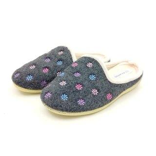 scandi Damen Hauspantoffel schwarz mit Blumen bestickt