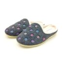 scandi Damen Hauspantoffel schwarz mit Blumen bestickt