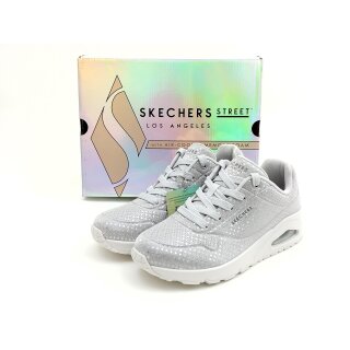 Skechers Damen Sneaker Schnürer silber, modische Laufsohle