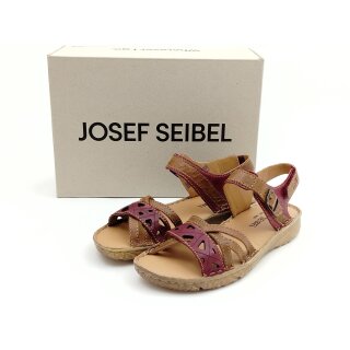 Josef Seibel Damen Sandale braun-rot mit Zierschnalle und Klettverschluss