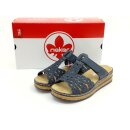 Rieker Damen Klett Pantolette dunkelblau mit Glitzer