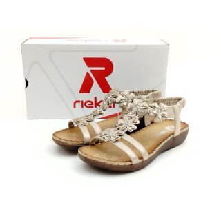 Rieker Damen Schlüpf Sandalette Blumen bestickt beige gold