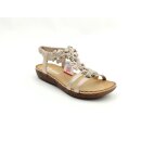 Rieker Damen Schlüpf Sandalette Blumen bestickt beige gold