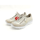 Rieker Damen Slipper mit Stretch Zierschnürung und Zierreißverschluss beige kombi
