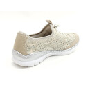 Rieker Damen Slipper mit Stretch Zierschnürung und Zierreißverschluss beige kombi