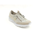 Rieker Damen Slipper mit Stretch Zierschnürung und Zierreißverschluss beige kombi