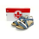 Rieker Damen Sandale blau-silber mit Klettverschluss,...