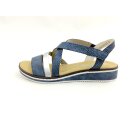 Rieker Damen Sandale blau-silber mit Klettverschluss, kleiner Keil