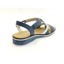 Rieker Damen Sandale blau-silber mit Klettverschluss, kleiner Keil