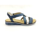 Rieker Damen Sandale blau-silber mit Klettverschluss, kleiner Keil