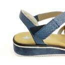 Rieker Damen Sandale blau-silber mit Klettverschluss, kleiner Keil