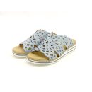 Rieker Damen Pantolette hellblau mit Glitzersteinchen