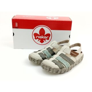 Rieker Damen sportliche Klett Sandale zehengeschlossen beige grün