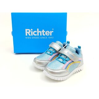 Richter Mädchen Klett Tex Halbschuh mit Stretch Zierschnürung blau silber