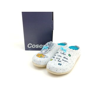 Cosero Damen Pantoffel  Mädchenmotiv mit Stickerei grau,  herausnehmbare Innensohle