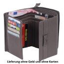 Kompakte Damenbörse Grau Leder – RFID Geldbörse mit vielen Kartenfächern