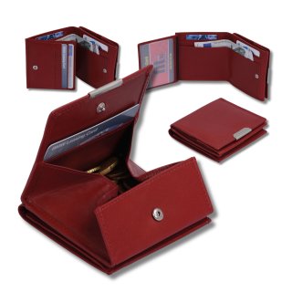 rote Wiener Schachtel, Leder, besonders großes Kleingeldfach 10x9cm